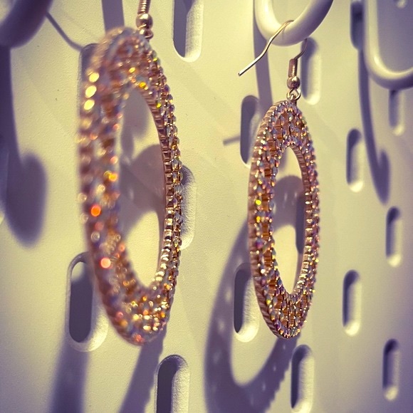 NEW, Anthropologie, Shiny, Geometric Design Dangle, Hoop Earrings - Picture 2 of 12